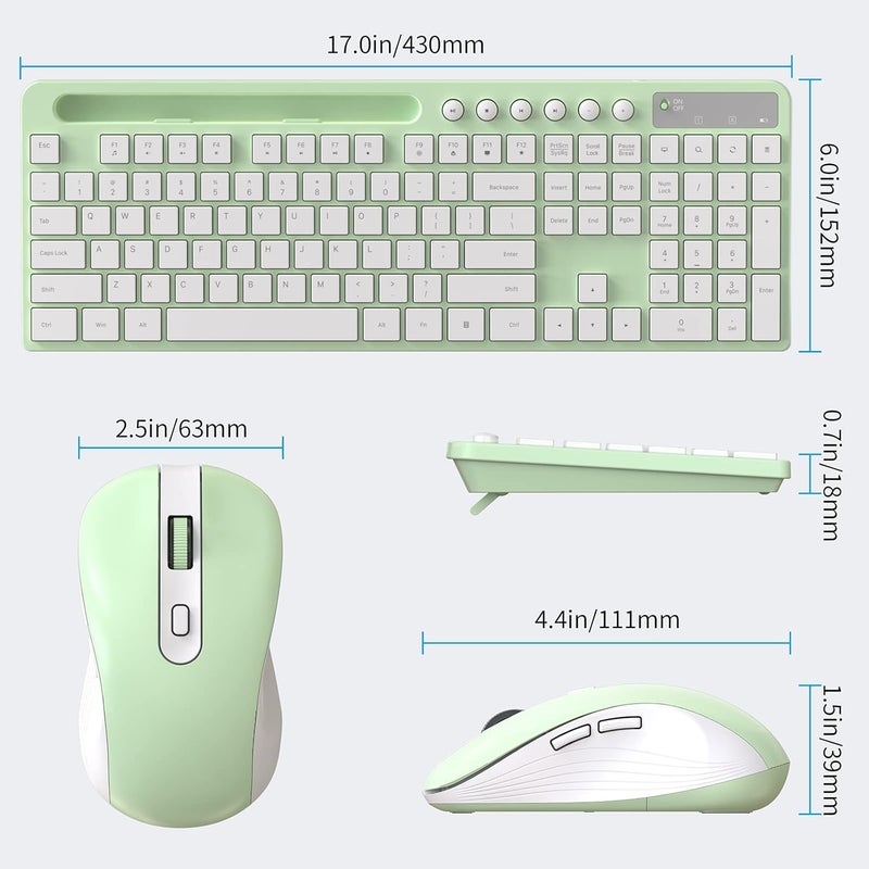 MARVO Wireless Keyboard and Mouse Combo, 2.4G Ergonomic Wireless Computer Keyboard with Phone Tablet Holder, Silent Mouse with 6 Button, Compatible with MacBook, Windows (Green) - Image 4